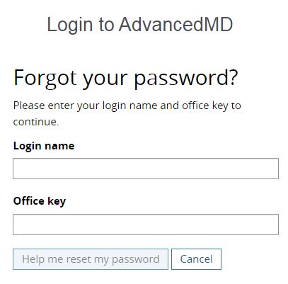AdvanceMD Portal reset password step